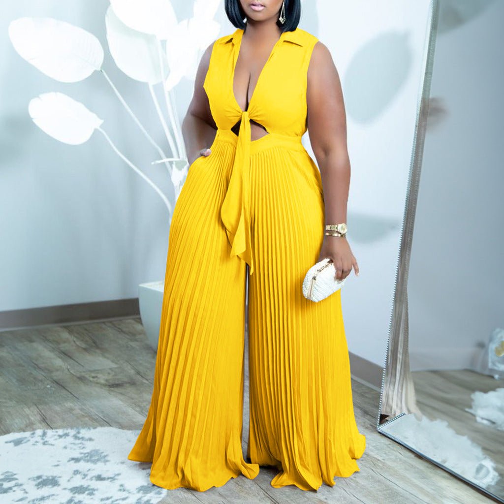 Women’s Relaxed Fit Jumpsuit: Printed V - Neck Wide - Leg One - Piece - Sixin1