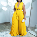 Women’s Relaxed Fit Jumpsuit: Printed V - Neck Wide - Leg One - Piece - Sixin1