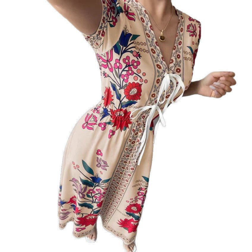 Women’s Slim Fit Printed Summer Dress: Tailored Suit-Like Elegant Style - Sixin1