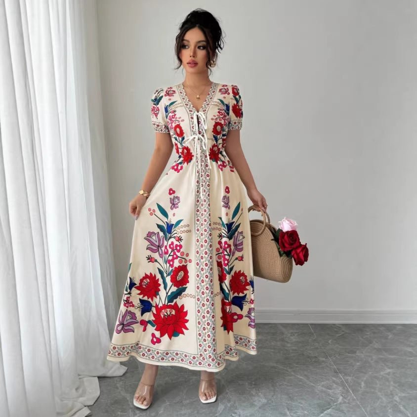 Women’s Slim Fit Printed Summer Dress: Tailored Suit-Like Elegant Style - Sixin1