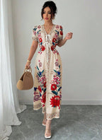 Women’s Slim Fit Printed Summer Dress: Tailored Suit-Like Elegant Style - Sixin1