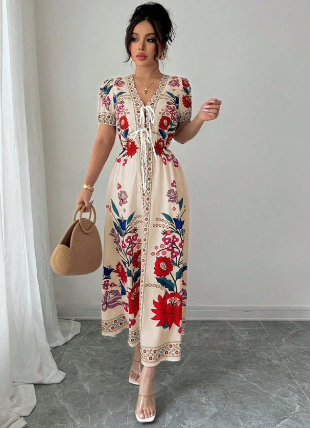 Women’s Slim Fit Printed Summer Dress: Tailored Suit-Like Elegant Style - Sixin1