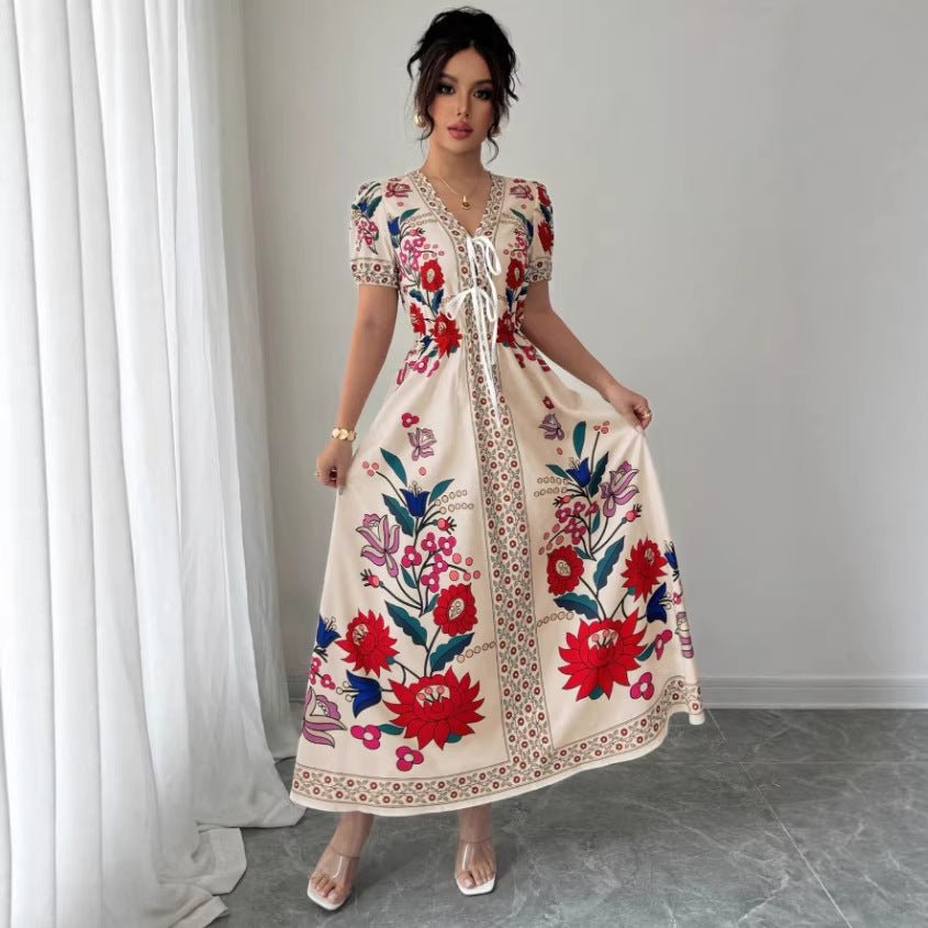 Women’s Slim Fit Printed Summer Dress: Tailored Suit-Like Elegant Style - Sixin1