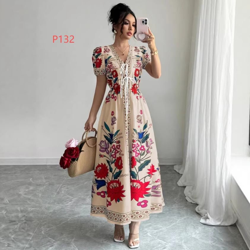 Women’s Slim Fit Printed Summer Dress: Tailored Suit-Like Elegant Style - Sixin1