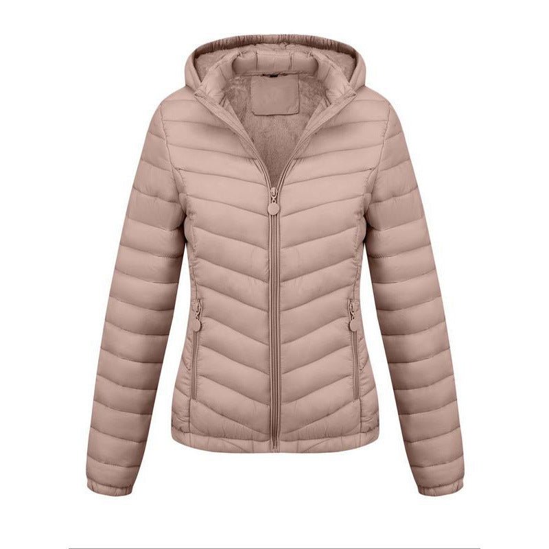 Women's Solid - Color Zippered Hooded Winter Coat Jacket Casual - Sixin1