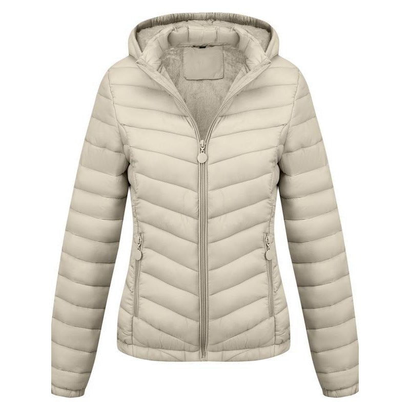 Women's Solid - Color Zippered Hooded Winter Coat Jacket Casual - Sixin1