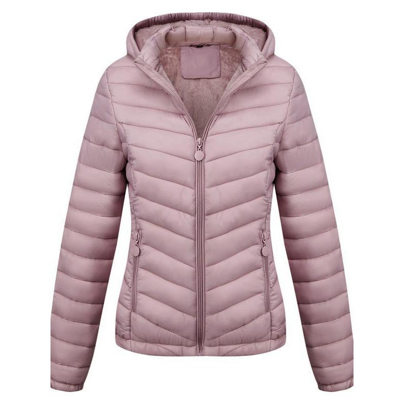 Women's Solid - Color Zippered Hooded Winter Coat Jacket Casual - Sixin1