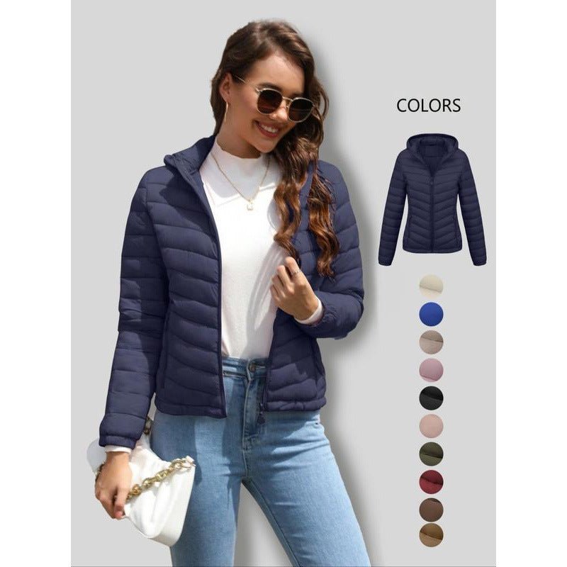 Women's Solid - Color Zippered Hooded Winter Coat Jacket Casual - Sixin1