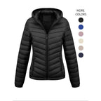Women's Solid - Color Zippered Hooded Winter Coat Jacket Casual - Sixin1