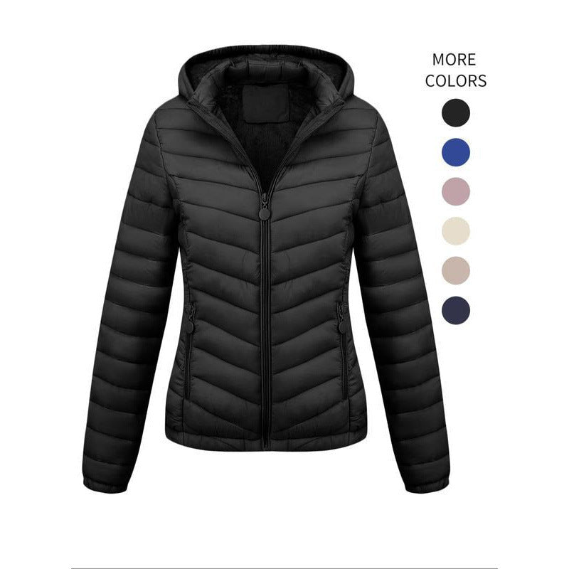 Women's Solid - Color Zippered Hooded Winter Coat Jacket Casual - Sixin1