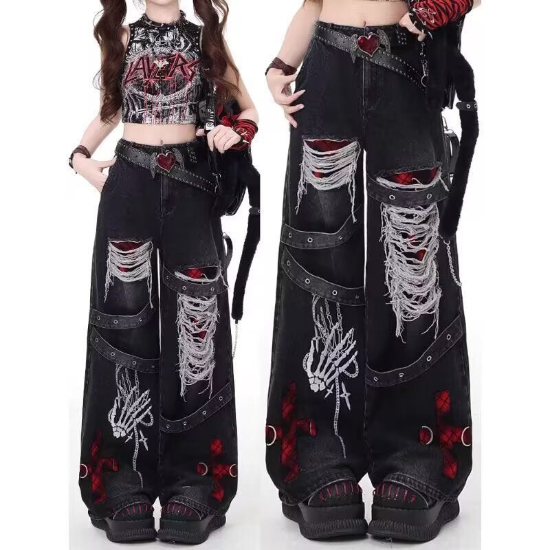 Women’s Vintage Washed Distressed Ripped Jeans: Retro Casual Fit - Sixin1