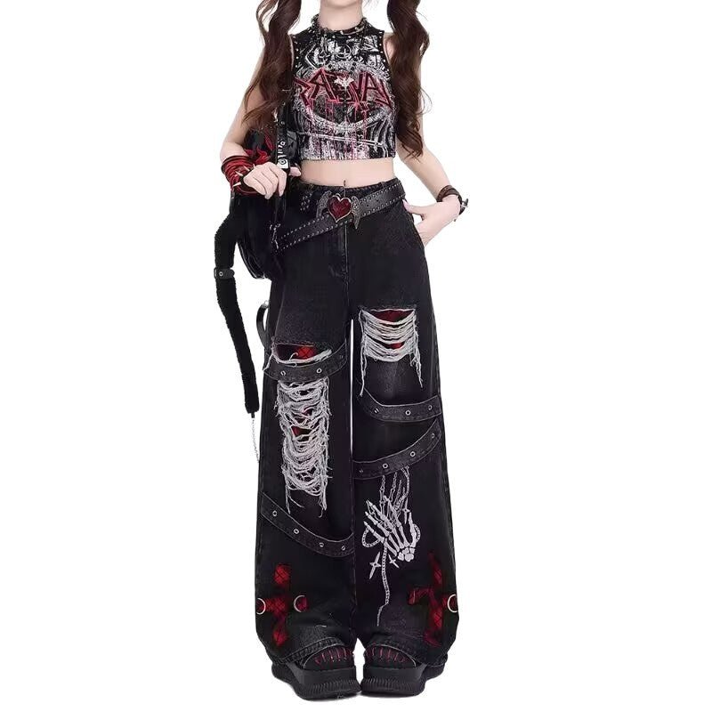 Women’s Vintage Washed Distressed Ripped Jeans: Retro Casual Fit - Sixin1