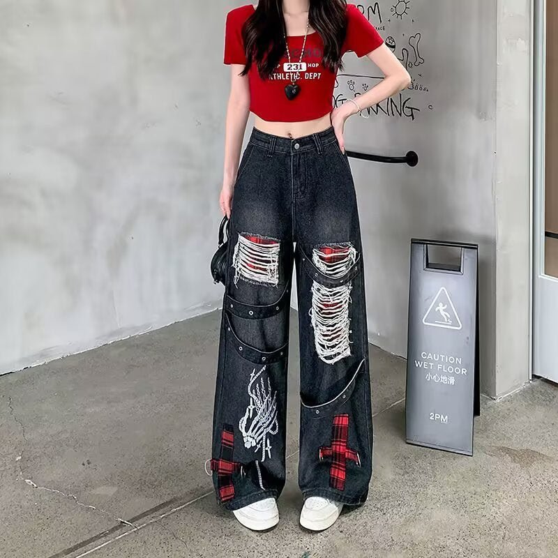 Women’s Vintage Washed Distressed Ripped Jeans: Retro Casual Fit - Sixin1
